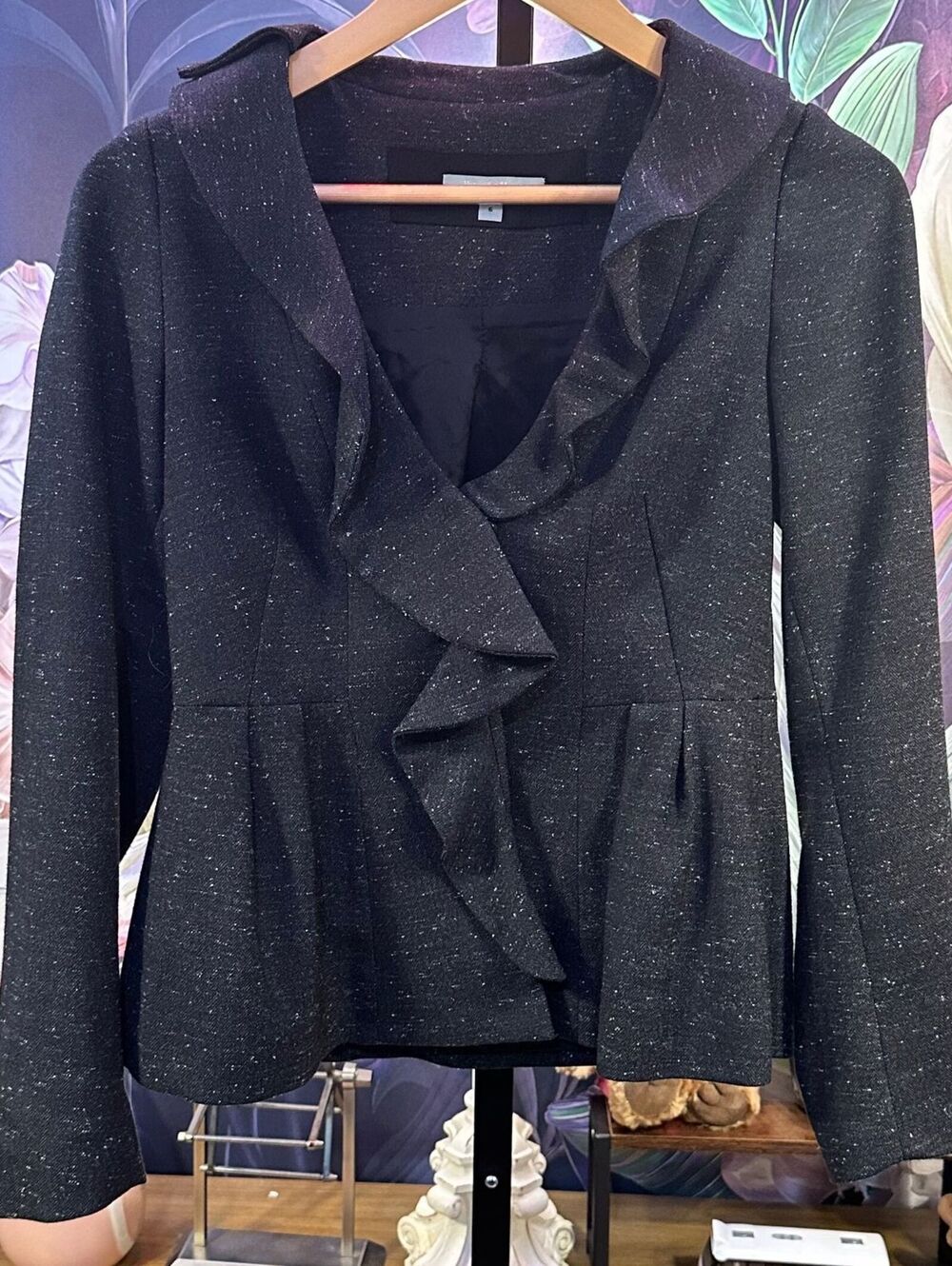 Veronika Maine AU 6 US 2 Ruffle Peplum Blazer Glam Cocktail Party Workwear Black